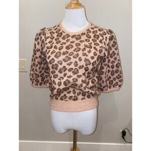 Demylee × J. Crew Leopard Print Sweater Puff Short Sleeve  Wool Mohair XS